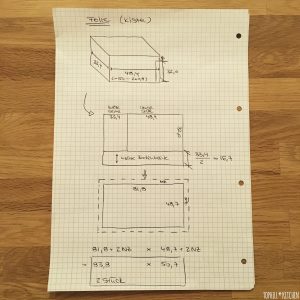 Folie für selbstgemachte Pflanzkiste Skizze Folienmaße Kiste